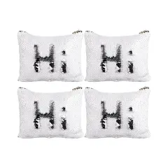 Craft Express 4 Pack White and Silver Reverse Sequin Makeup Bag/Pencil Case