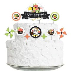 Big Dot of Happiness Let's Roll - Sushi - Japanese Birthday Party Cake Decorating Kit - Happy Birthday Cake Topper Set - 11 Pieces