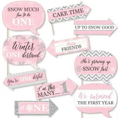 Big Dot of Happiness Funny Pink Onederland - Holiday Snowflake Winter Wonderland Birthday Party Photo Booth Props Kit - 10 Piece