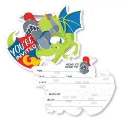 Big Dot of Happiness Calling All Knights and Dragons - Shaped Fill-In Invites - Medieval Birthday Party Invitation Cards with Envelopes - Set of 12