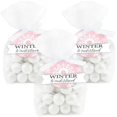 Big Dot of Happiness Pink Winter Wonderland - Holiday Snowflake Birthday Party and Baby Shower Clear Goodie Favor Bags - Treat Bags With Tags 12 Ct