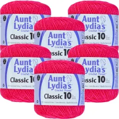 Multipack of 6 - Aunt Lydia's Classic Crochet Thread Size 10-Hot Pink