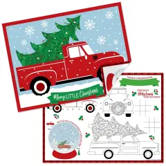 Big Dot of Happiness Merry Little Christmas Tree - Paper Red Truck and Car Christmas Party Coloring Sheets - Activity Placemats - Set of 16