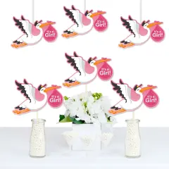 Big Dot of Happiness Girl Special Delivery - Decorations DIY Pink It's a Girl Stork Baby Shower Party Essentials - Set of 20