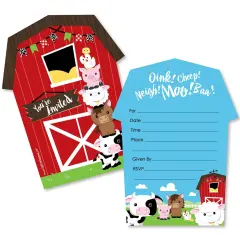 Big Dot of Happiness Farm Animals - Shaped Fill-in Invitations - Baby Shower or Birthday Party Invitation Cards with Envelopes - Set of 12