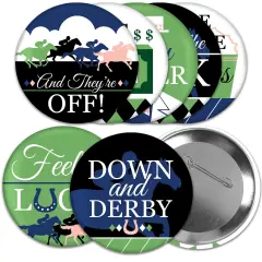 Big Dot of Happiness Kentucky Horse Derby - 3 inch Horse Race Party Badge - Pinback Buttons - Set of 8