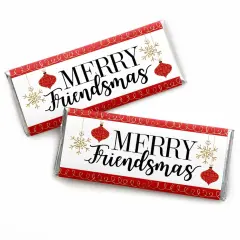 Big Dot of Happiness Red and Gold Friendsmas - Candy Bar Wrapper Friends Christmas Party Favors - Set of 24