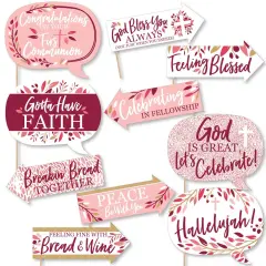 Big Dot of Happiness Funny First Communion Pink Elegant Cross - Girl Religious Party Photo Booth Props Kit - 10 Piece