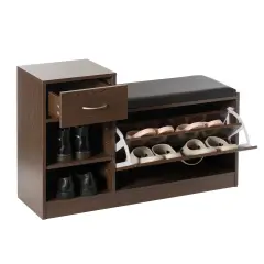 Wooden Entryway Shoe Storage Bench with Cushion Brown