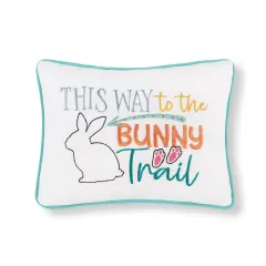 Easter "This Way to The Bunny Trail" Embroidered Spring Themed Small/Petite Accent Pillow, 9" x 12"