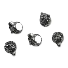 John Bead Antique Stainless Steel Beads - Wolf Head 1, 11 x 14 mm, Pkg of 5