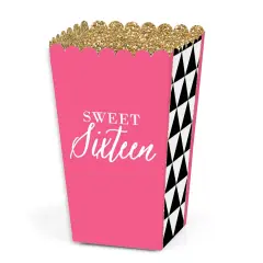Big Dot of Happiness Chic 16th Birthday - Pink, Black and Gold - Birthday Party Favor Popcorn Treat Boxes - Set of 12