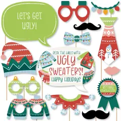 Big Dot of Happiness Colorful Christmas Sweaters - Ugly Sweater Holiday Party Photo Booth Props Kit - 20 Count