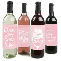 Big Dot of Happiness Pink Elegantly Simple - Wedding or Bridal Shower Guest Party Favors Decorations- Wine Bottle Label Stickers - Set of 4