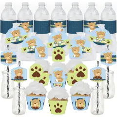 Big Dot of Happiness Baby Boy Teddy Bear - Baby Shower Favors and Cupcake Kit - Fabulous Favor Party Pack - 100 Pieces