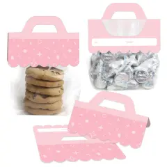 Big Dot of Happiness Pink Confetti Stars - DIY Simple Party Clear Goodie Favor Bag Labels - Candy Bags with Toppers - Set of 24