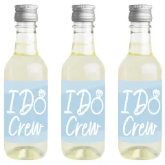 Big Dot of Happiness Dusty Blue Elegantly Simple - Mini Wine & Champagne Bottle Label Stickers - Wedding or Bridal Shower Guest Party Favor Gift 16 Ct