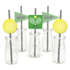 Big Dot of Happiness You Got Served - Tennis - Paper Straw Decor - Baby Shower or Tennis Ball Birthday Party Striped Decorative Straws - Set of 24