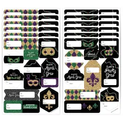 Big Dot of Happiness Mardi Gras - Assorted Masquerade Party Gift Tag Labels - To and From Stickers - 12 Sheets - 120 Stickers