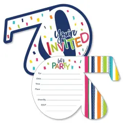 Big Dot of Happiness 70th Birthday - Cheerful Happy Birthday - Shaped Fill-In Invites - Seventieth Birthday Invites Cards with Envelopes - Set of 12
