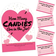 Big Dot of Happiness Be My Galentine - How Many Candies Galentine's & Valentine's Day Party Game - 1 Stand and 40 Cards - Candy Guessing Game