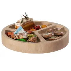 3 Sectional Round Snack Tray for Dining Table and Kitchen Decoration Natural