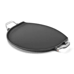 Outset Cast Iron Grill Skillet and Pan with Forged Handles for Pizza, Eggs, Pancakes, Burgers and Steaks, 14-inch, Black