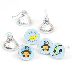 Big Dot of Happiness Blue Monkey Boy - Baby Shower or Birthday Party Round Candy Sticker Favors - Labels Fits Chocolate Candy (1 sheet of 108)