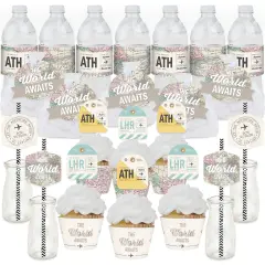 Big Dot of Happiness World Awaits - Travel Themed Party Favors and Cupcake Kit - Fabulous Favor Party Pack - 100 Pieces