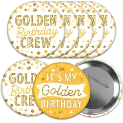 Big Dot of Happiness Golden Birthday - 3 inch Happy Birthday Party Badge - Pinback Buttons - Set of 8