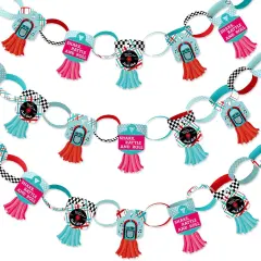 Big Dot of Happiness 50's Sock Hop - 90 Chain Links and 30 Paper Tassels Decoration Kit - 1950s Rock N Roll Party Paper Chains Garland - 21 feet