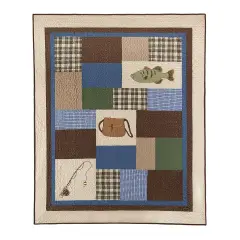 Hook Line & Sinker Cotton Quilted Accent Throw Blanket