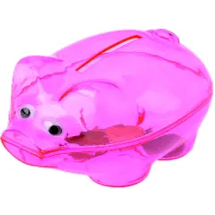 Miniature Translucent Pink Plastic Piggy Savings Money Coin Bank