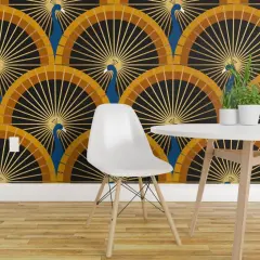 Peel & Stick Wallpaper 2FT Wide Art Deco Peacock Luxurious 1920S Glamour Scallop Geometric Custom Removable Wallpaper by Spoonflower