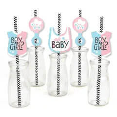 Big Dot of Happiness Baby Gender Reveal - Paper Straw Decor - Team Boy or Girl Party Striped Decorative Straws - Set of 24