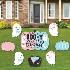 Big Dot of Happiness Boo-y or Ghoul - Yard Sign and Outdoor Lawn Decorations - Halloween Gender Reveal Party Yard Signs - Set of 8