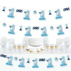 Big Dot of Happiness 1st Birthday Shark Zone - Jawsome Shark First Birthday Party DIY Decorations - Clothespin Garland Banner - 44 Pieces