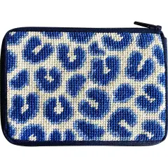 Stitch & Zip Needlepoint Coin Purse Kit- Navy Leopard Multicolor
