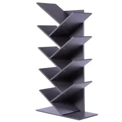 Wooden 9-Shelf Tree Magazine CD Storage Bookcase Gray