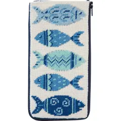 Stitch & Zip Eyeglass Case Needlepoint Kit- Blue Fishes Multicolor