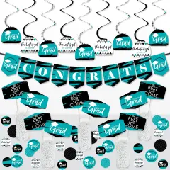 Big Dot of Happiness Teal Grad - Best is Yet to Come - Turquoise Graduation Party Supplies Decoration Kit - Decor Galore Party Pack - 51 Pieces