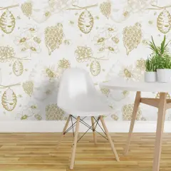 Peel & Stick Wallpaper 2FT Wide Yellow Flowers Mustard Bee Honey Toile Beehive Honeycomb Hexagon Pollen Beekeeper Handdrawn Modern Apiary Custom Removable Wallpaper by Spoonflower