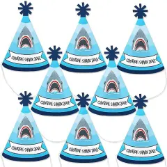 Big Dot of Happiness Shark Zone - Mini Cone Jawsome Party or Birthday Party Hats - Small Little Party Hats - Set of 8