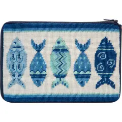Stitch & Zip Needlepoint Purse Kit- Blue Fishes Multicolor
