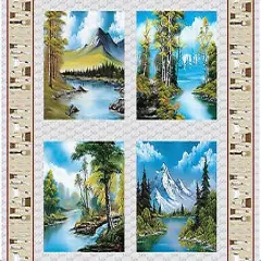 Joy of Painting Digital 4 Picture Panel 23 X 44 By Studio E Fabrics