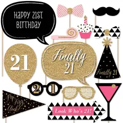 Big Dot of Happiness Finally 21 Girl - 21st Birthday Photo Booth Props Kit - 20 Count