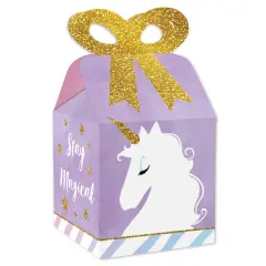 Big Dot of Happiness Rainbow Unicorn - Square Favor Gift Boxes - Magical Unicorn Baby Shower or Birthday Party Bow Boxes - Set of 12