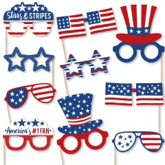 Big Dot of Happiness Stars & Stripes Glasses - Paper Card Stock Patriotic Party Photo Booth Props Kit - 10 Count