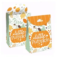 Big Dot of Happiness Little Pumpkin - Fall Birthday or Baby Shower Gift Favor Bags - Party Goodie Boxes - Set of 12
