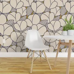 Peel & Stick Wallpaper 2FT Wide Modern Flower Tulip Floral Geometric Art Deco Beige Navy Bold Lines Feminine Large Scale Ginger Ochre Custom Removable Wallpaper by Spoonflower